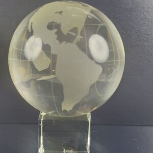 glass etched globe/paper weight. Approximately 4 inches.